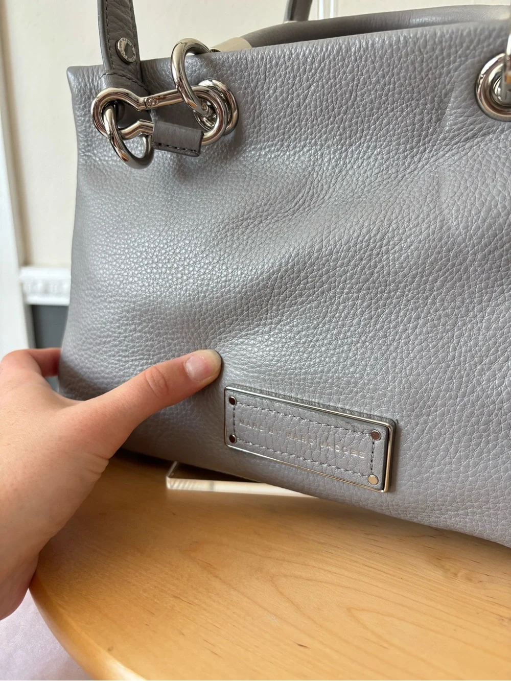 Marc Jacobs Too Hot to Handle Light Gray Pebbled Leather Satchel Crossbody
